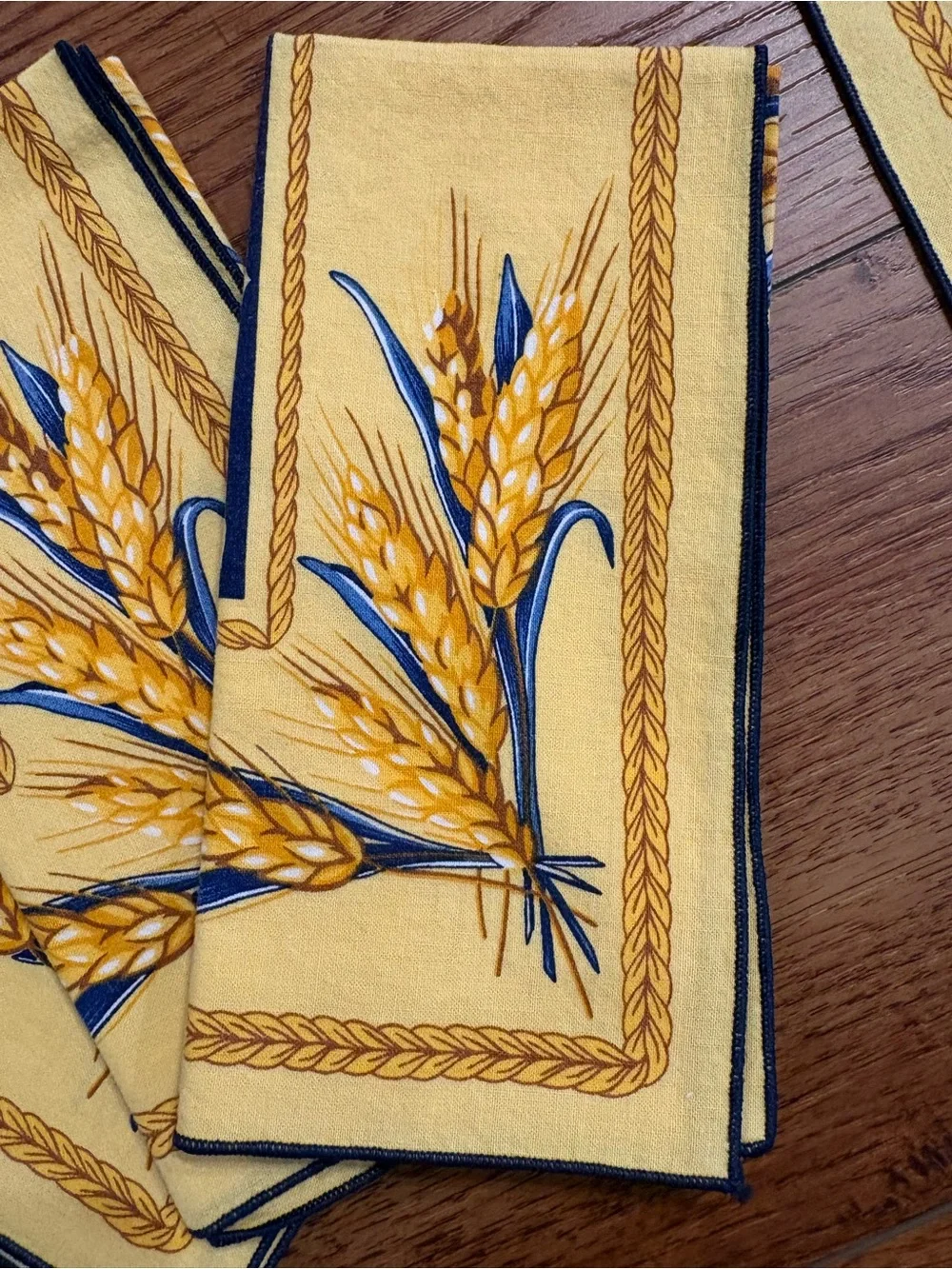 Vintage Wheat Sheaf Cotton Napkins Set of 6 French Country Farmhouse